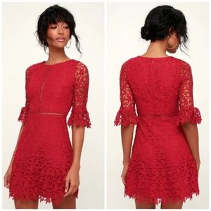 BB Dakota RSVP Red In the Moment Bell Sleeve Lace Mini Dress